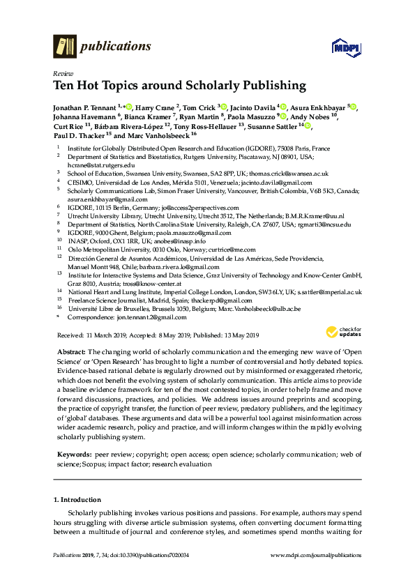 (PDF) Ten Hot Topics around Scholarly Publishing