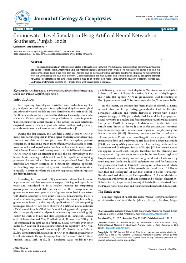 (PDF) Groundwater Level Simulation Using Artificial Neural Network in ...