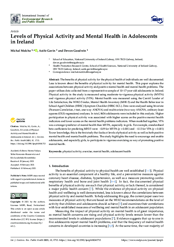 (PDF) Levels of Physical Activity and Mental Health in Adolescents in ...