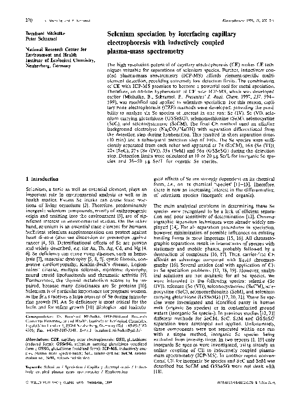 (PDF) Selenium speciation by interfacing capillary electrophoresis with ...