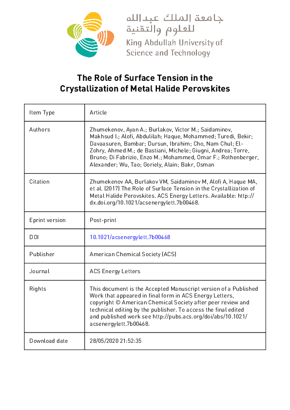 (PDF) The Role of Surface Tension in the Crystallization of Metal ...
