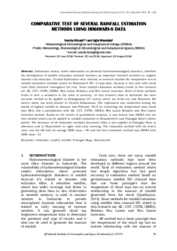 (PDF) Comparative Test of Several Rainfall Estimation Methods Using ...