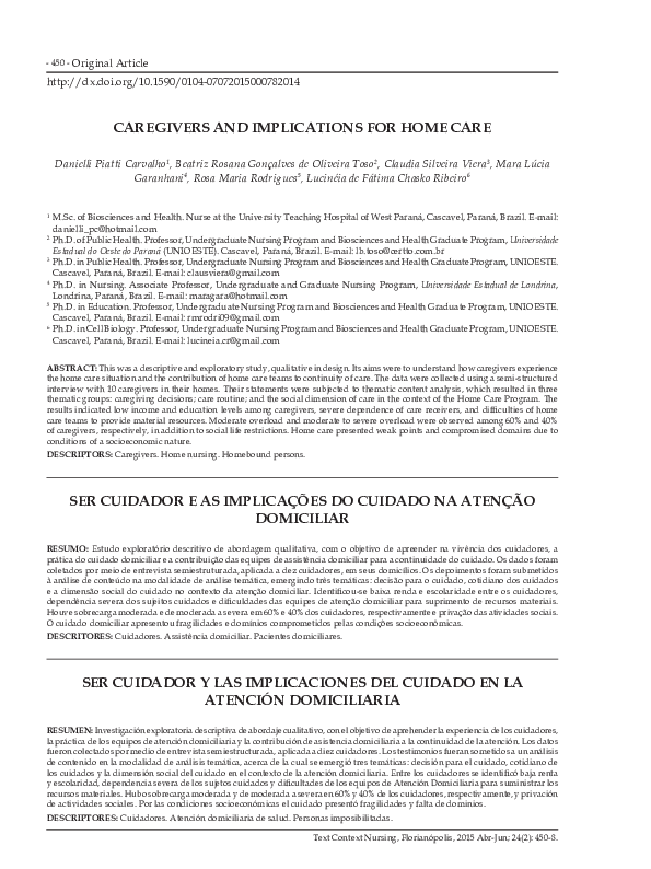 (PDF) Caregivers and implications for home care