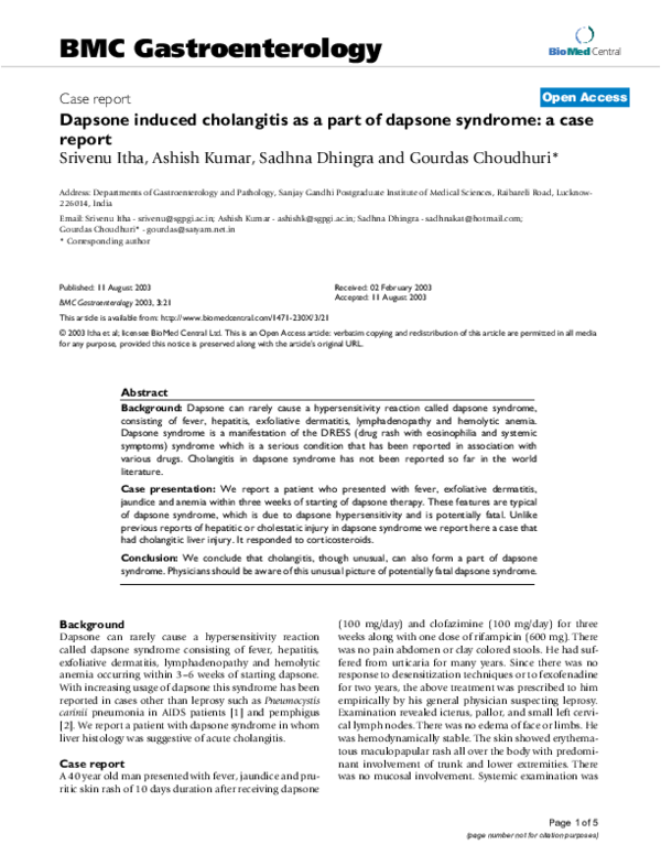 (PDF) Dapsone induced cholangitis as a part of dapsone syndrome: a case ...
