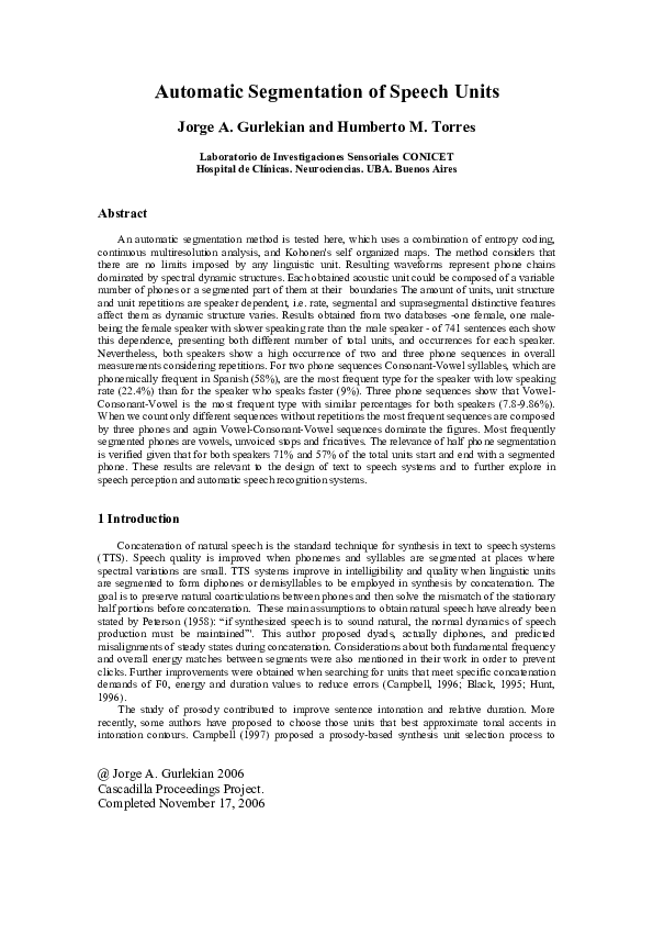 (PDF) Automatic Segmentation of Speech Units