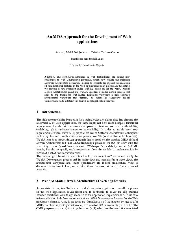 (PDF) An MDA Approach for the Development of Web Applications