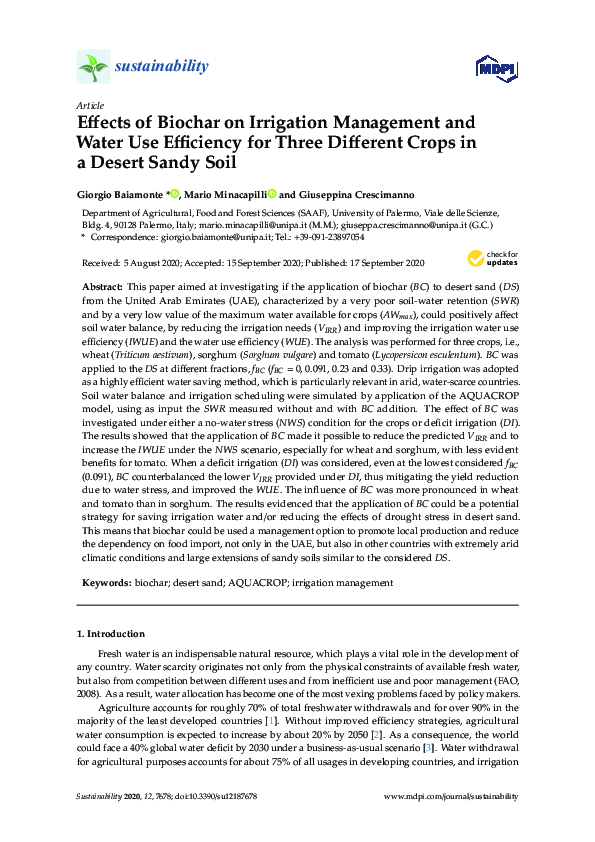 (PDF) Effects of Biochar on Irrigation Management and Water Use ...