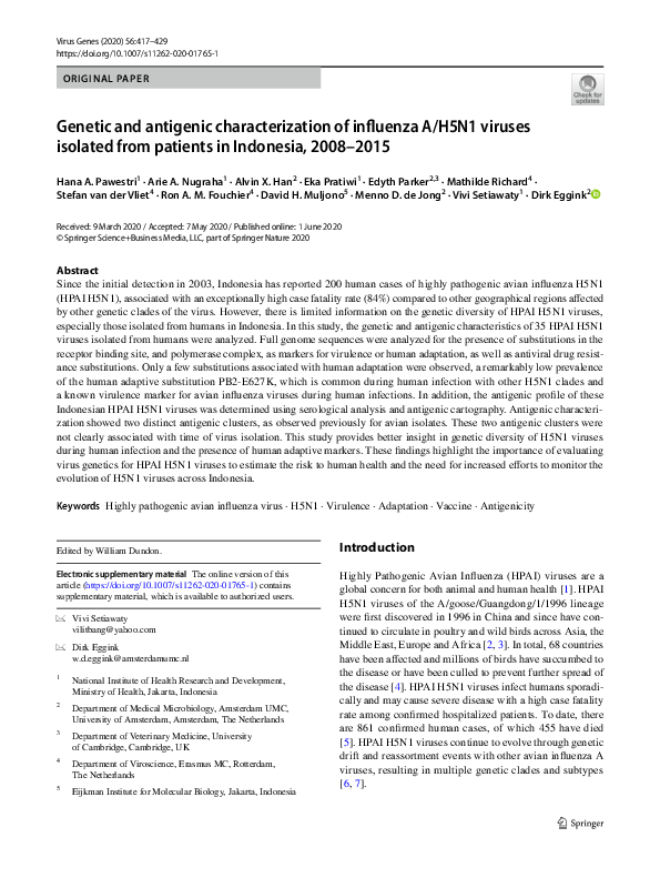 (PDF) Genetic and antigenic characterization of influenza A/H5N1 ...