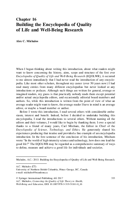 (PDF) Building the Encyclopedia of Quality of Life and Well-Being Research