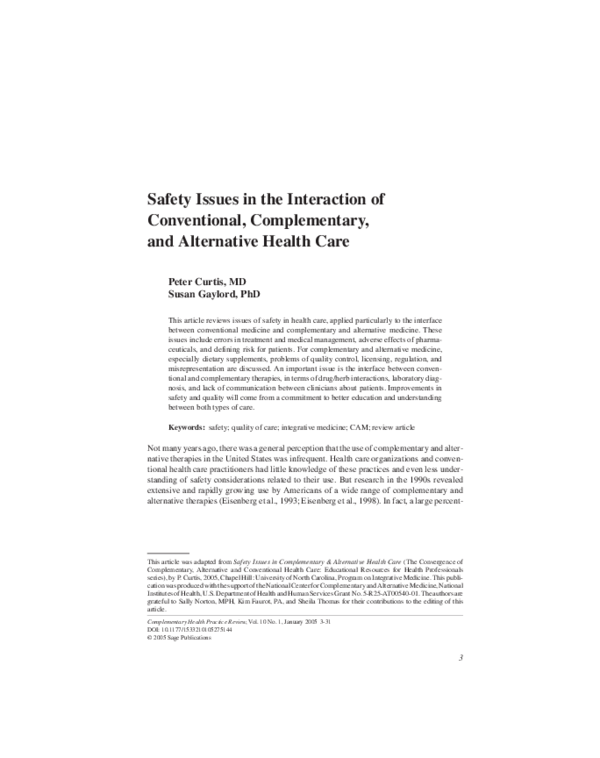 (PDF) Safety Issues in the Interaction of Conventional, Complementary ...