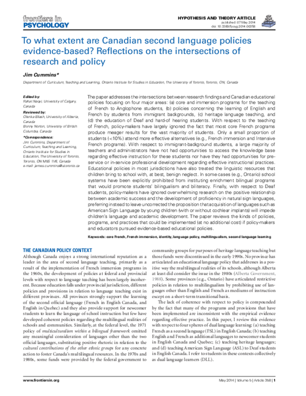 (PDF) To what extent are Canadian second language policies evidence ...