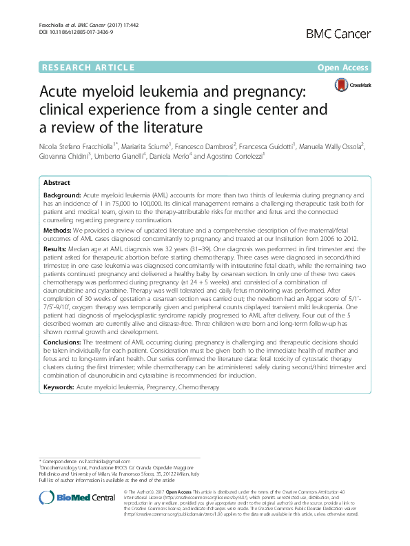 (PDF) Acute myeloid leukemia and pregnancy: clinical experience from a ...