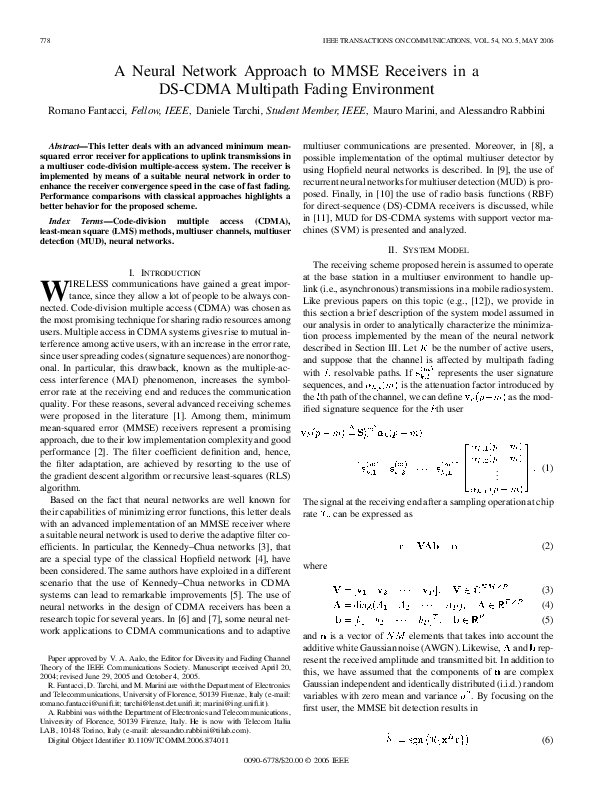 (PDF) A neural network approach to MMSE receivers in a DS-CDMA ...