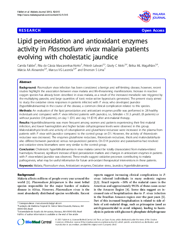 (PDF) Lipid peroxidation and antioxidant enzymes activity in Plasmodium ...