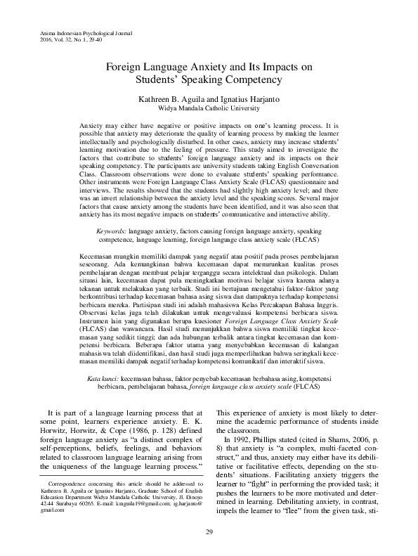 (PDF) Foreign Language Anxiety and Its Impacts on Students’ Speaking ...