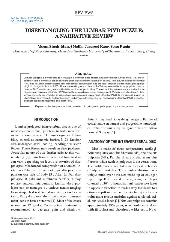 (PDF) Disentangling the lumbar PIVD puzzle A narrative review Sonu