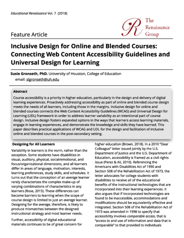 (PDF) Inclusive Design for Online and Blended Courses