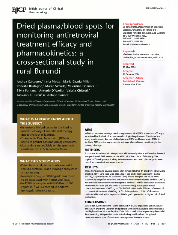 (PDF) Dried Plasma/Blood Spots for Monitoring Antiretroviral Treatment ...