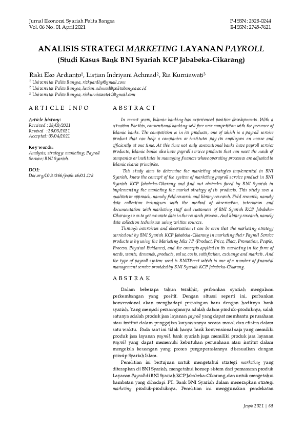 Gambar Analisis Strategi Marketing Layanan Payroll (Studi Kasus Bank BNI