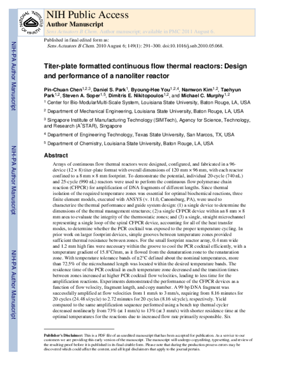(PDF) Titer plate formatted continuous flow thermal reactors for high ...