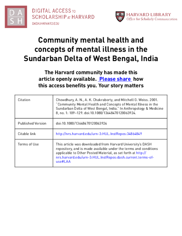 (PDF) Community mental health and concepts of mental illness in the ...