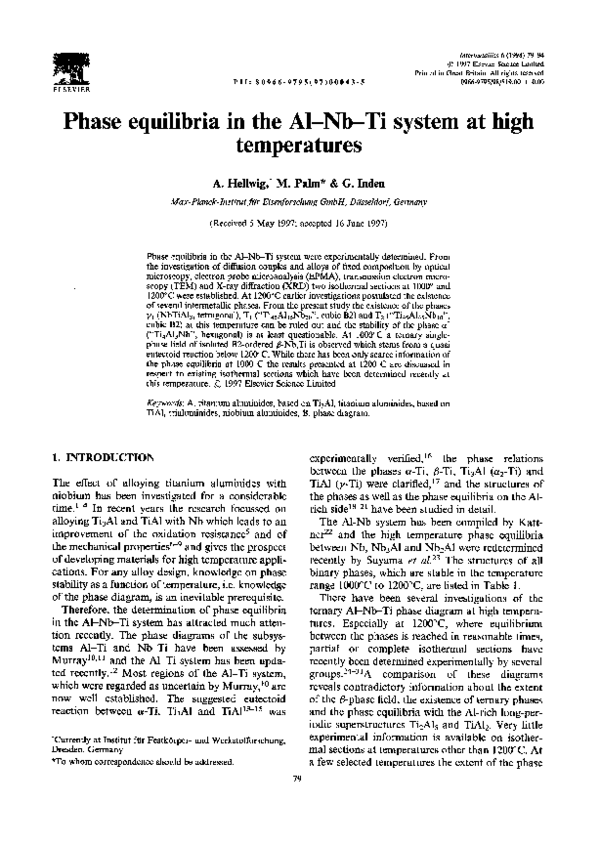 (PDF) Phase equilibria in the Al Nb Ti system at high temperatures
