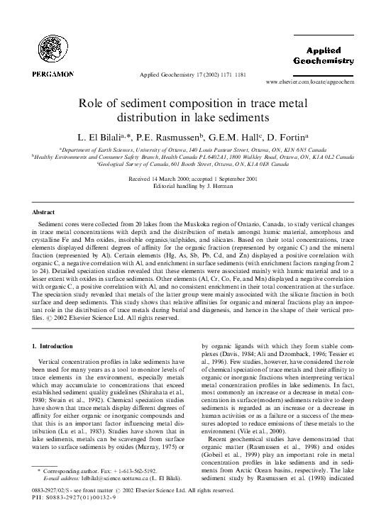(PDF) Role of sediment composition in trace metal distribution in lake ...