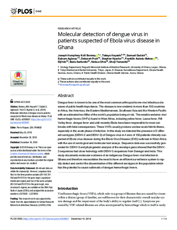 (PDF) Molecular detection of dengue virus in patients suspected of ...