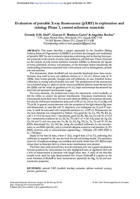(PDF) Evaluation of portable X-ray fluorescence (pXRF) in exploration ...
