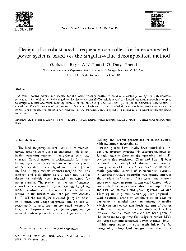 (PDF) Design of a robust load—frequency controller for interconnected ...