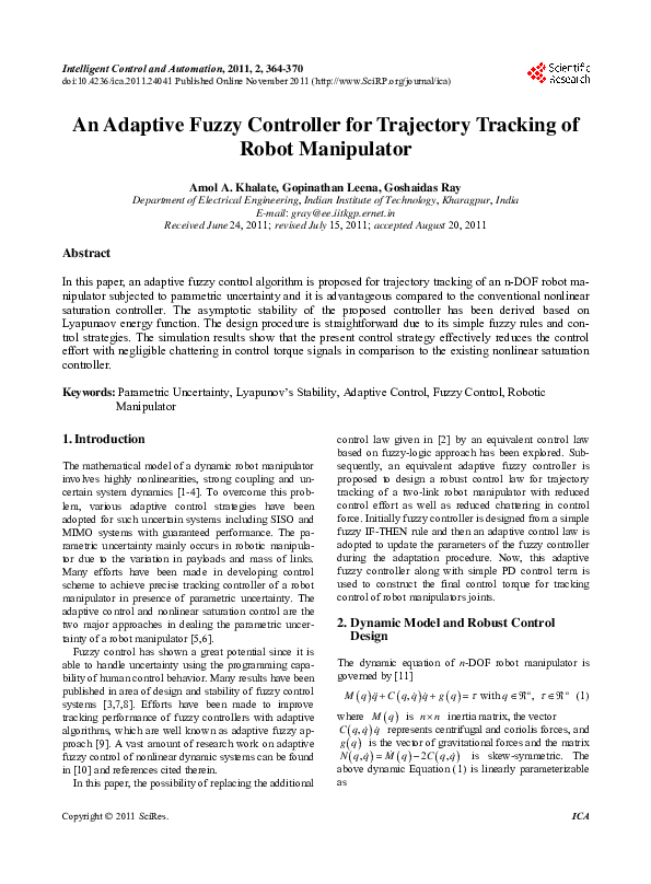 (PDF) An Adaptive Fuzzy Controller for Trajectory Tracking of Robot ...