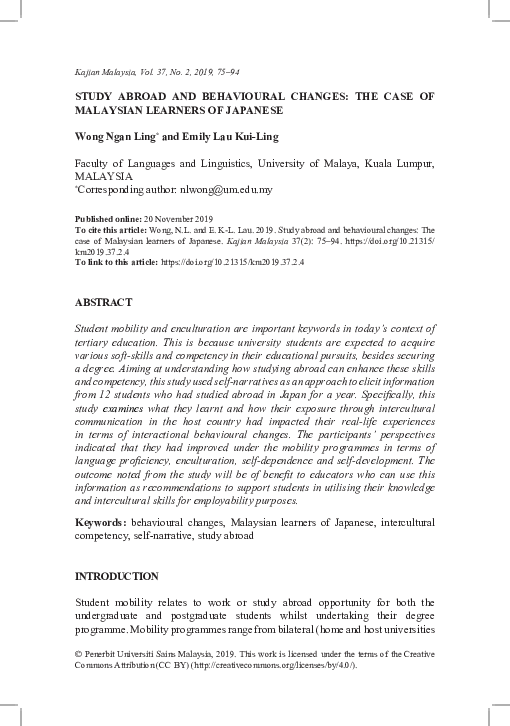 (PDF) Study Abroad and Behavioural Changes: The Case of Malaysian ...