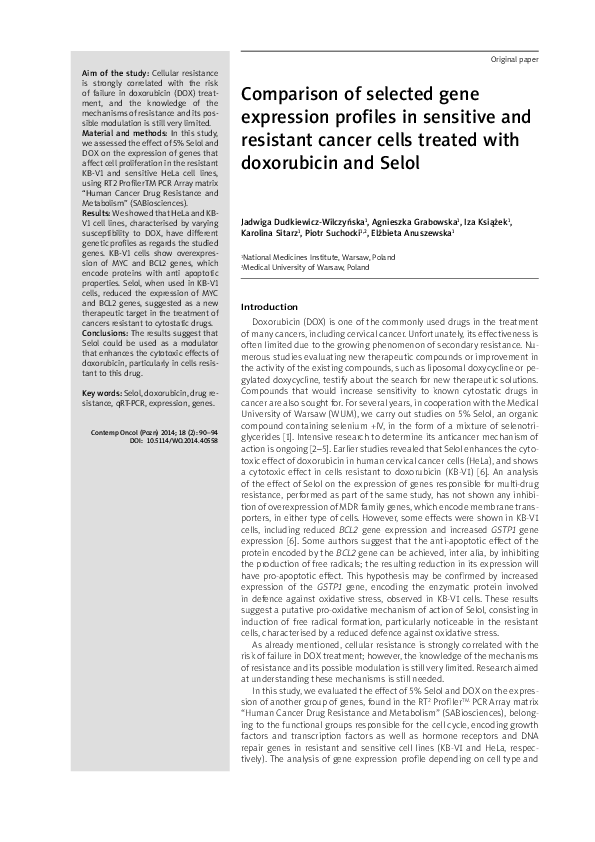 (PDF) Comparison of selected gene expression profiles in sensitive and ...