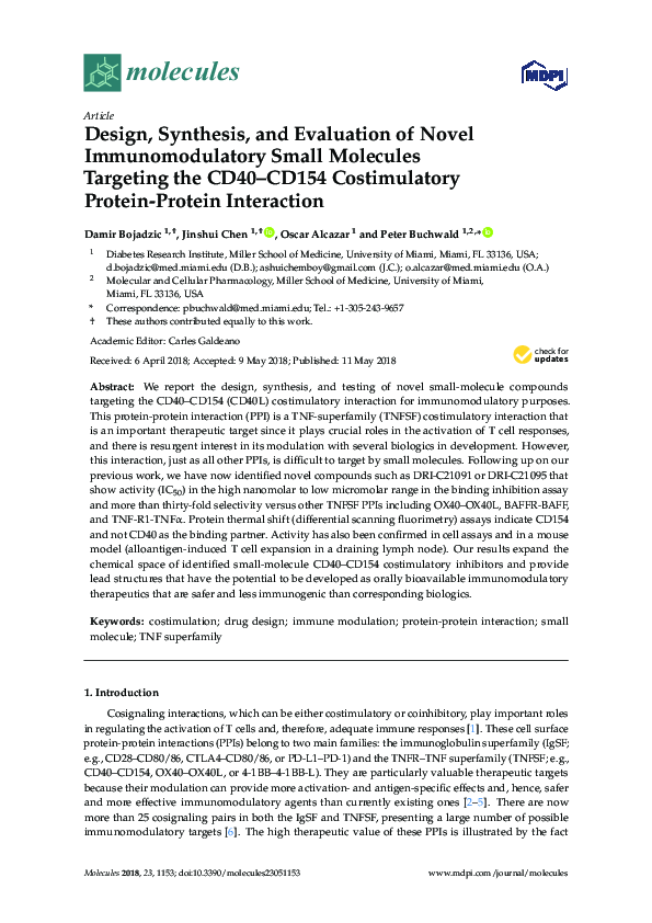 (PDF) Design, Synthesis, and Evaluation of Novel Immunomodulatory Small ...