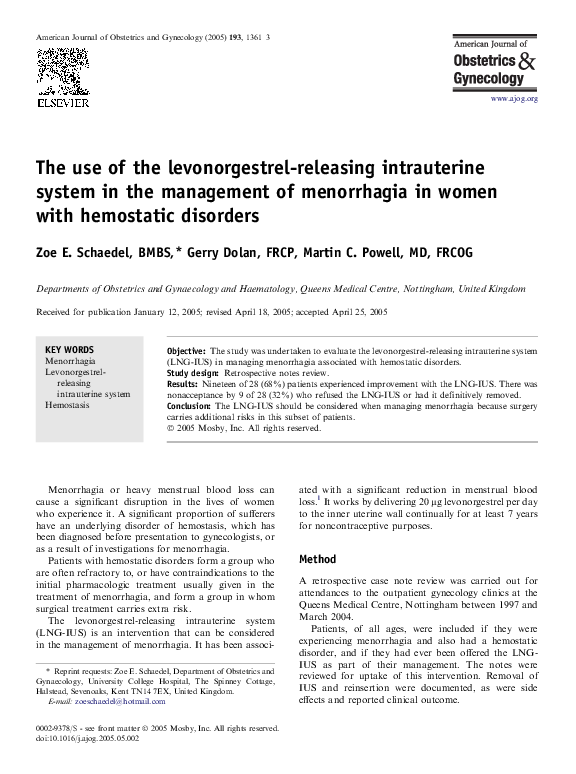 (PDF) The use of levonorgestrel-releasing intrauterine system for ...