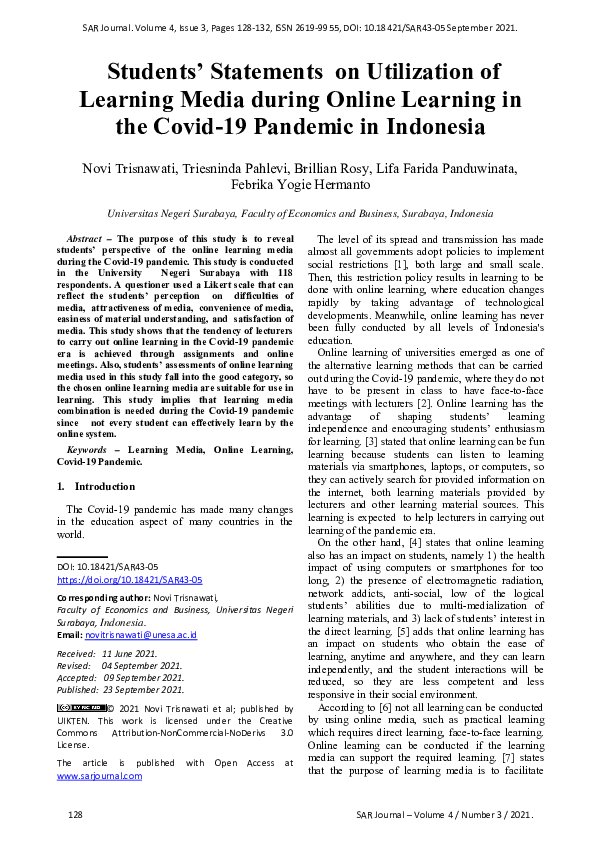 (PDF) Students’ Statements on Utilization of Learning Media during ...