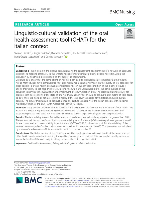 (PDF) Linguisticcultural validation of the oral health assessment tool