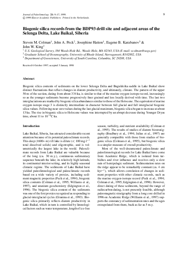 (PDF) Biogenic silica from the BDP93 drill site and adjacent areas of ...