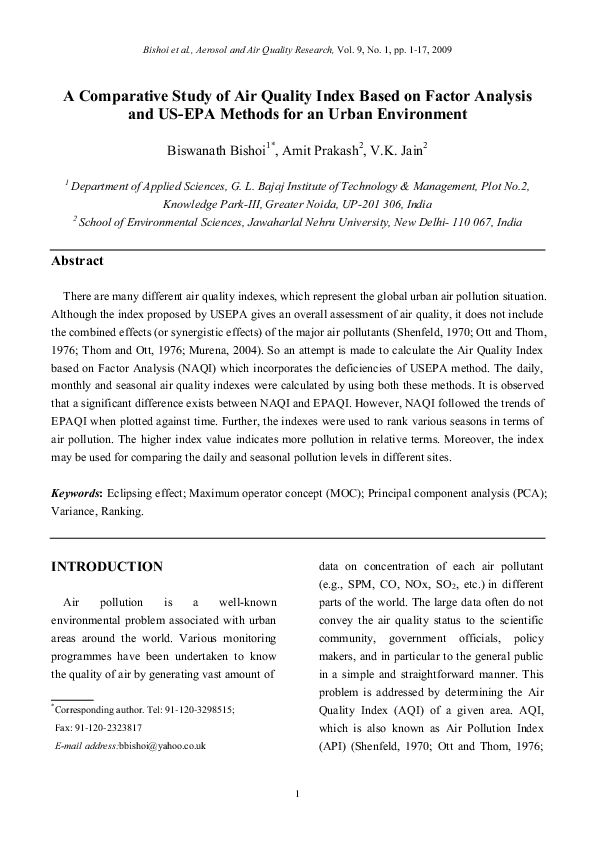 (PDF) A Comparative Study of Air Quality Index Based on Factor Analysis ...