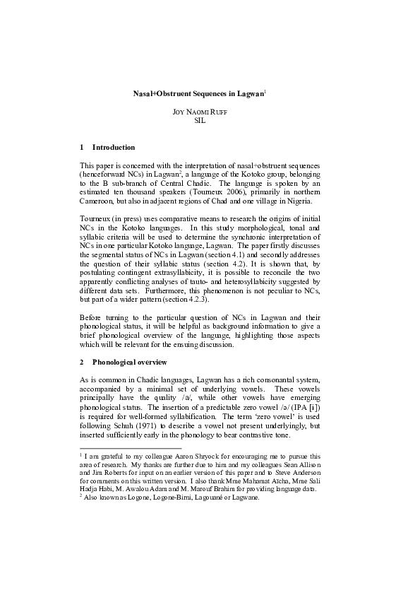 (PDF) Nasal+Obstruent Sequences in Lagwan