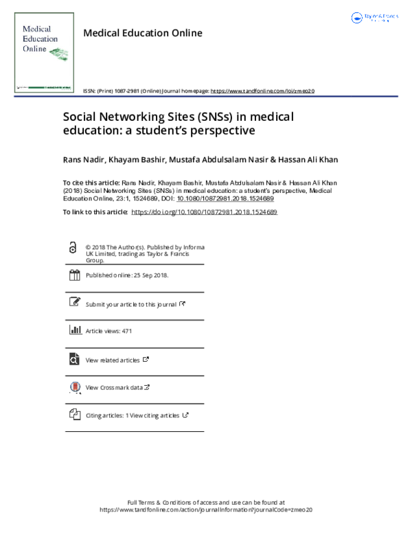 (PDF) Social Networking Sites (SNSs) in medical education: a student's ...