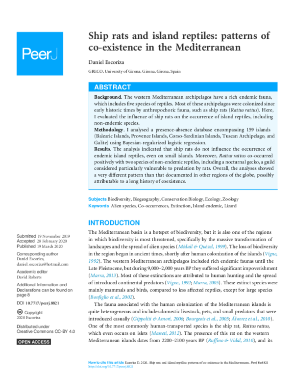 (PDF) Ship rats and island reptiles: patterns of co-existence in the ...