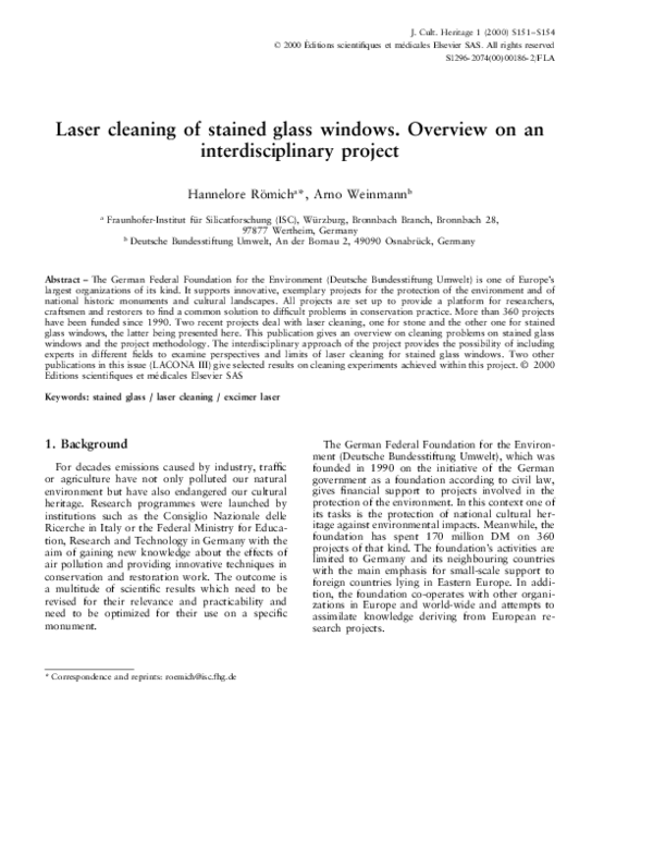 (PDF) Laser cleaning of stained glass windows. Overview on an ...
