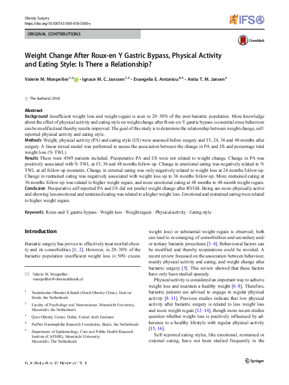 (PDF) Weight Change After Roux-en Y Gastric Bypass, Physical Activity ...