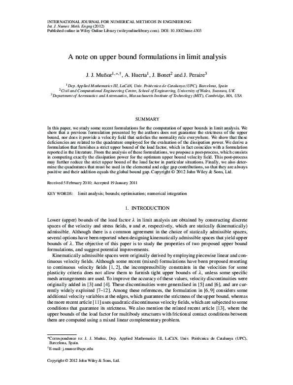 (PDF) A note on upper bound formulations in limit analysis