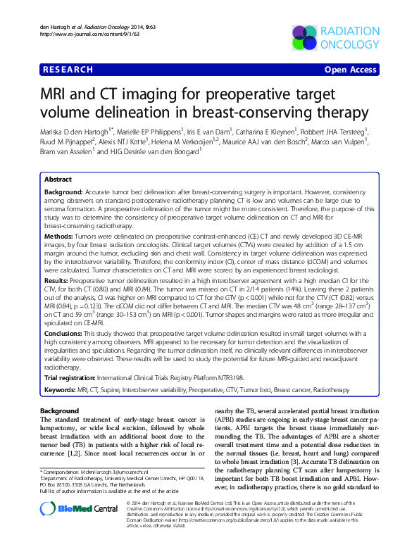 (PDF) MRI and CT imaging for preoperative target volume delineation in ...
