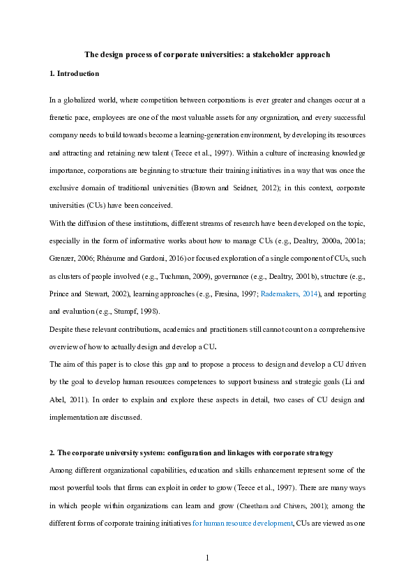 (PDF) The design process of corporate universities: a stakeholder approach