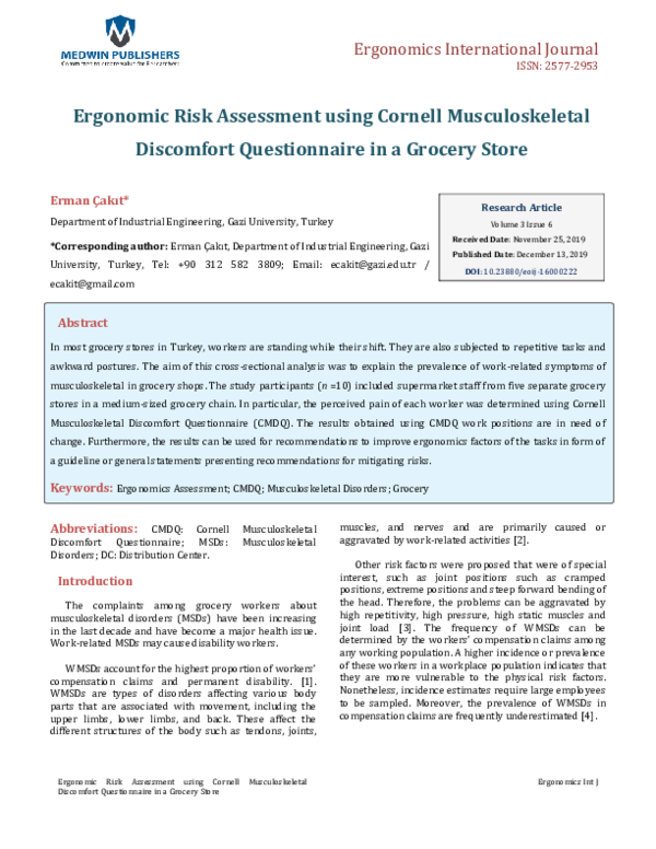 (PDF) Ergonomic Risk Assessment using Cornell Musculoskeletal