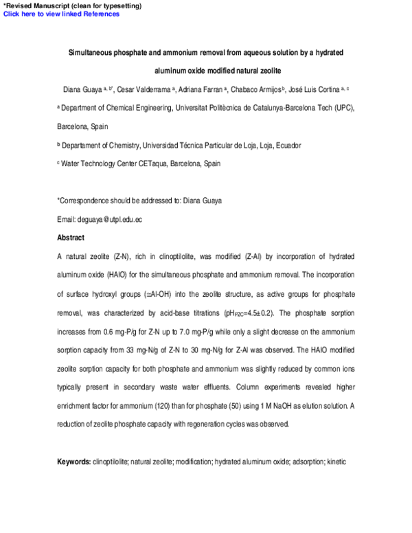 (PDF) Simultaneous phosphate and ammonium removal from aqueous solution ...