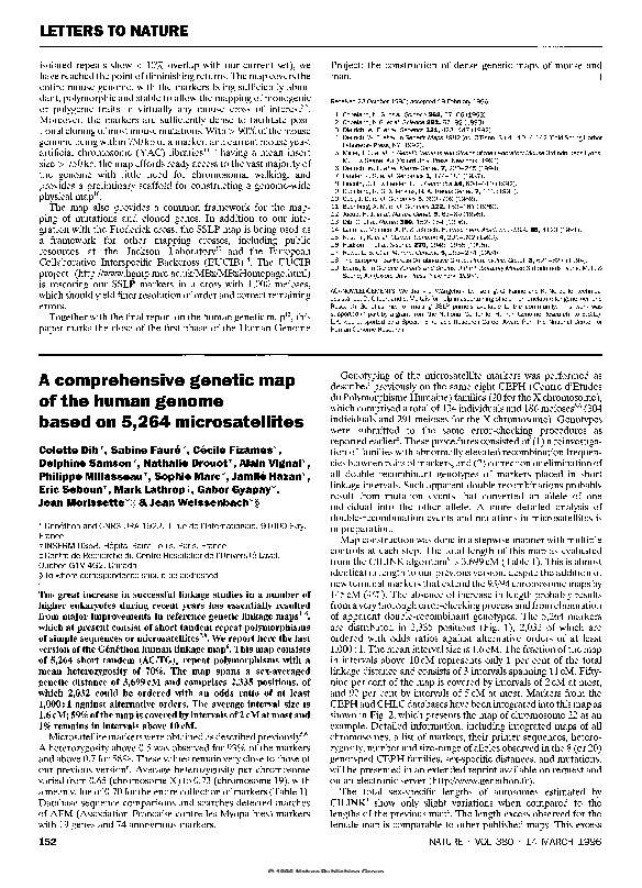 (PDF) A comprehensive genetic map of the human genome based on 5,264 ...